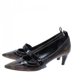 Pre Owned Louis Vuitton Brown Monogram Print Leather Mary Jane Pumps Size 38