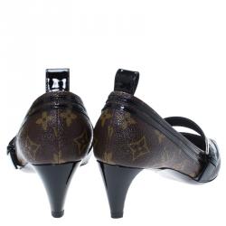 Pre Owned Louis Vuitton Brown Monogram Print Leather Mary Jane Pumps Size 38