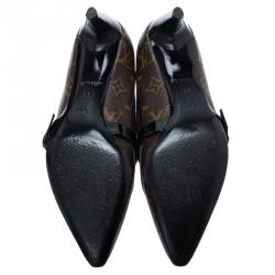 Pre Owned Louis Vuitton Brown Monogram Print Leather Mary Jane Pumps Size 38