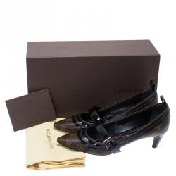 Pre Owned Louis Vuitton Brown Monogram Print Leather Mary Jane Pumps Size 38