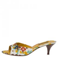 Louis Vuitton Multicolor Floral Print Satin Slides Size 37.5