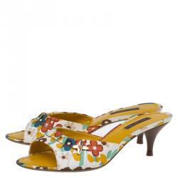 Louis Vuitton Multicolor Floral Print Satin Slides Size 37.5