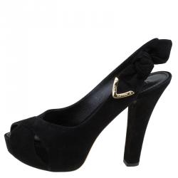 Louis Vuitton Black Suede Criss Cross Sling Back Sandals Size 37