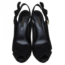 Louis Vuitton Black Suede Criss Cross Sling Back Sandals Size 37