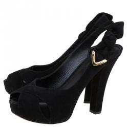 Louis Vuitton Black Suede Criss Cross Sling Back Sandals Size 37