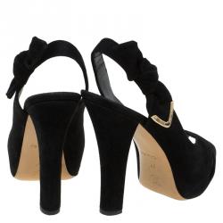 Louis Vuitton Black Suede Criss Cross Sling Back Sandals Size 37
