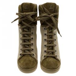 Louis Vuitton Beige Batignolles Wedge High Top Sneakers Size 40
