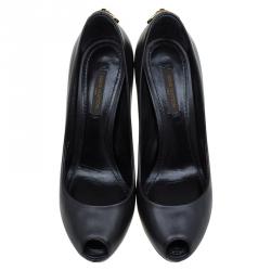 Pre Owned Louis Vuitton Black Leather Oh Really! Peep Toe Pumps Size 35.5