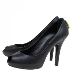Pre Owned Louis Vuitton Black Leather Oh Really! Peep Toe Pumps Size 35.5