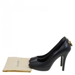 Pre Owned Louis Vuitton Black Leather Oh Really! Peep Toe Pumps Size 35.5