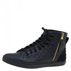 Louis Vuitton Black Monogram Embossed Leather Punchy High Top Sneakers Size 38.5