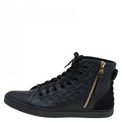 Louis Vuitton Black Monogram Embossed Leather Punchy High Top Sneakers Size 38.5
