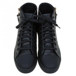 Louis Vuitton Black Monogram Embossed Leather Punchy High Top Sneakers Size 38.5