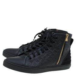 Louis Vuitton Black Monogram Embossed Leather Punchy High Top Sneakers Size 38.5