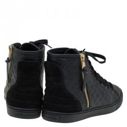 Louis Vuitton Black Monogram Embossed Leather Punchy High Top Sneakers Size 38.5