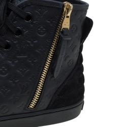 Louis Vuitton Black Monogram Embossed Leather Punchy High Top Sneakers Size 38.5