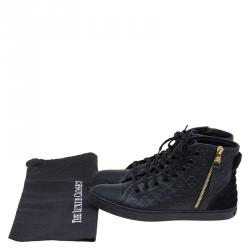 Louis Vuitton Black Monogram Embossed Leather Punchy High Top Sneakers Size 38.5