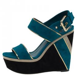 Louis Vuitton Two Tone Suede Waterbay Wedge Sandals Size 37