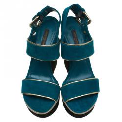 Louis Vuitton Two Tone Suede Waterbay Wedge Sandals Size 37