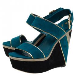 Louis Vuitton Two Tone Suede Waterbay Wedge Sandals Size 37