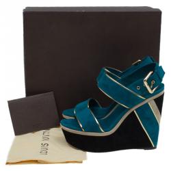 Louis Vuitton Two Tone Suede Waterbay Wedge Sandals Size 37