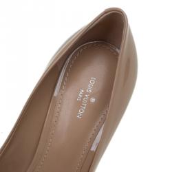 Pre Owned Louis Vuitton Beige Patent Leather Eyeline Peep Toe Platform Pumps Size 39