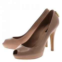 Pre Owned Louis Vuitton Dune Leather Oh Really! Peep Toe Platform Pumps Size 38.5