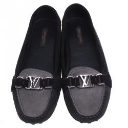 Pre Owned Louis Vuitton Tri Color Suede Oxford Loafers Size 39