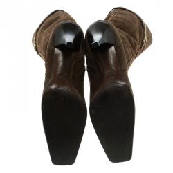 Pre Owned Louis Vuitton Brown Suede Knee Length Boots Size 40