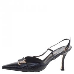 Pre Owned Louis Vuitton Black Snakeskin Pointed Toe Slingback Sandals Size 40.5