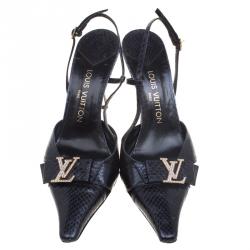 Pre Owned Louis Vuitton Black Snakeskin Pointed Toe Slingback Sandals Size 40.5
