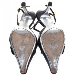Pre Owned Louis Vuitton Black Snakeskin Pointed Toe Slingback Sandals Size 40.5