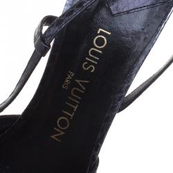 Pre Owned Louis Vuitton Black Snakeskin Pointed Toe Slingback Sandals Size 40.5