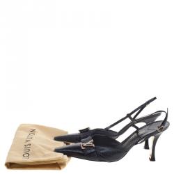 Pre Owned Louis Vuitton Black Snakeskin Pointed Toe Slingback Sandals Size 40.5