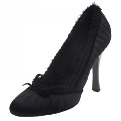 Pre Owned حذاء كعب عالي لوي فيتون بالمورال ساتان أسود بطيات مقاس 39.5