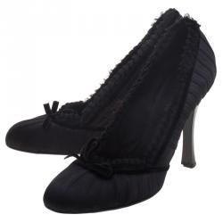 Pre Owned حذاء كعب عالي لوي فيتون بالمورال ساتان أسود بطيات مقاس 39.5