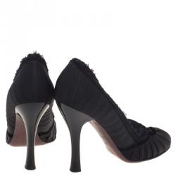 Pre Owned حذاء كعب عالي لوي فيتون بالمورال ساتان أسود بطيات مقاس 39.5