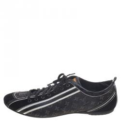 Pre Owned حذاء رياضي لوي فيتون جينز أسود مونوغرامي وحواف من جلد التمساح مقاس 39.5