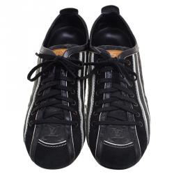 Pre Owned حذاء رياضي لوي فيتون جينز أسود مونوغرامي وحواف من جلد التمساح مقاس 39.5