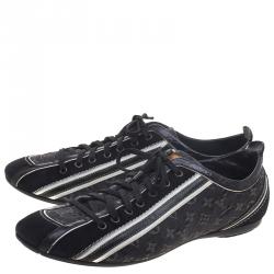 Pre Owned حذاء رياضي لوي فيتون جينز أسود مونوغرامي وحواف من جلد التمساح مقاس 39.5