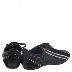 Pre Owned حذاء رياضي لوي فيتون جينز أسود مونوغرامي وحواف من جلد التمساح مقاس 39.5