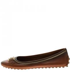 Pre Owned Louis Vuitton Brown Leather Oxford Ballet Flats Size 38