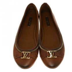 Pre Owned Louis Vuitton Brown Leather Oxford Ballet Flats Size 38