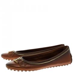 Pre Owned Louis Vuitton Brown Leather Oxford Ballet Flats Size 38
