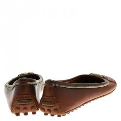 Pre Owned Louis Vuitton Brown Leather Oxford Ballet Flats Size 38