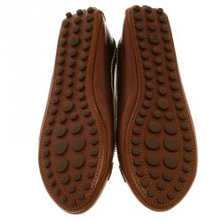 Pre Owned Louis Vuitton Brown Leather Oxford Ballet Flats Size 38
