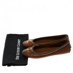 Pre Owned Louis Vuitton Brown Leather Oxford Ballet Flats Size 38