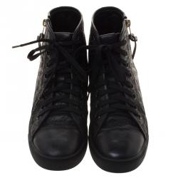 Louis Vuitton Black Monogram Embossed Leather Punchy High Top Sneakers Size 37