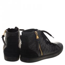 Louis Vuitton Black Monogram Embossed Leather Punchy High Top Sneakers Size 37