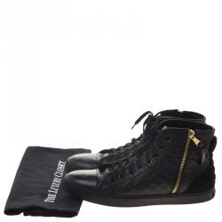 Louis Vuitton Black Monogram Embossed Leather Punchy High Top Sneakers Size 37